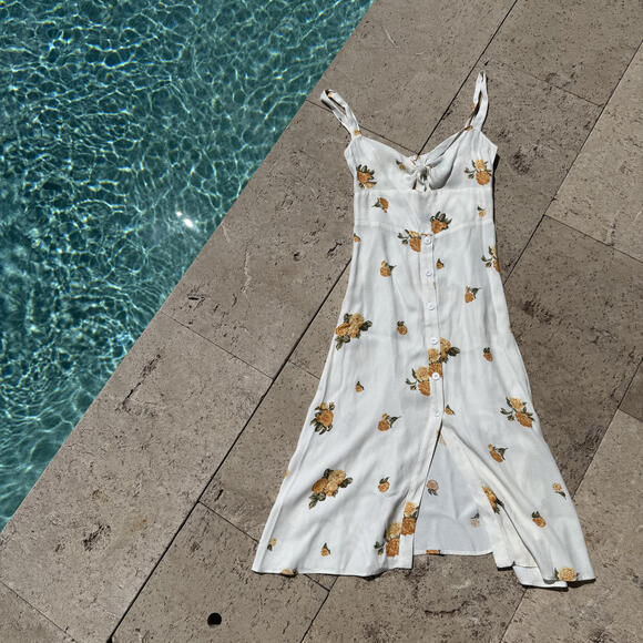 Reformation White Floral Midi Dress Frankfort Buttercup size 2